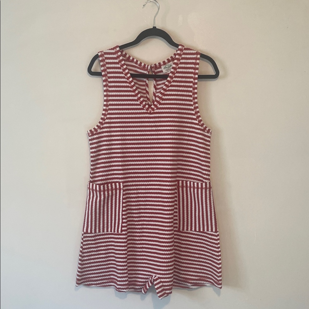 NEVER WORN. Striped Sleeveless Romper with Pockets